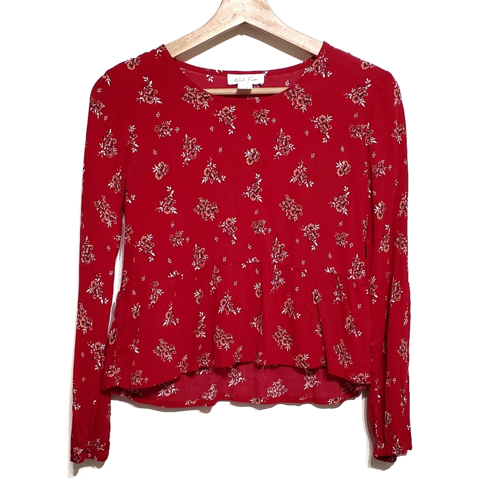 Tillys White Fawn Floral Print Peplum Blouse